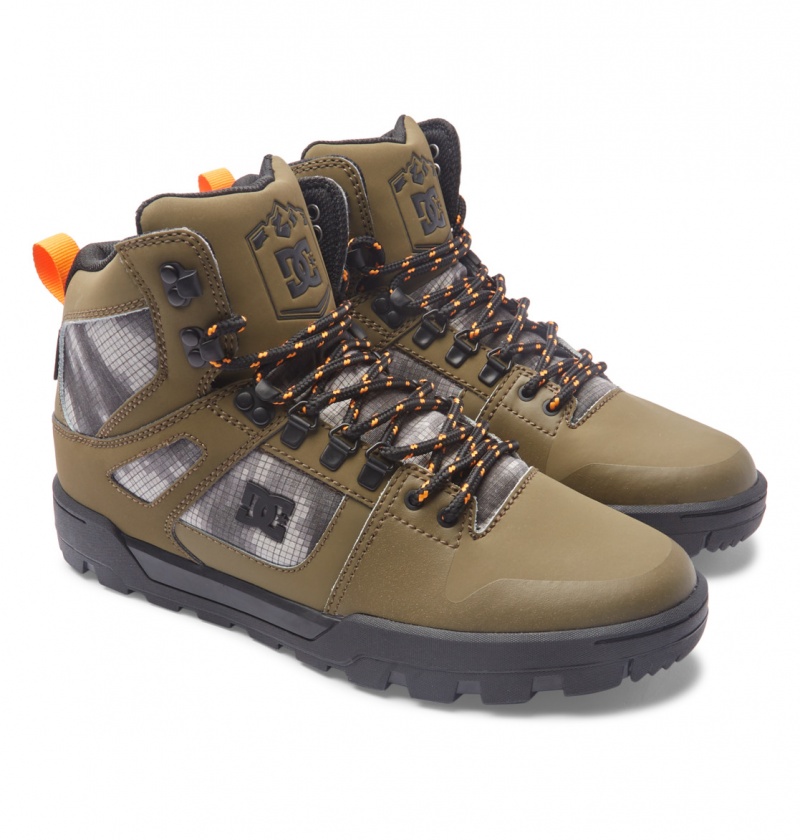 Botte Hiver DC Pure High-Top D'eau-Resistant Vert Olive Noir Homme | EIC-3456555