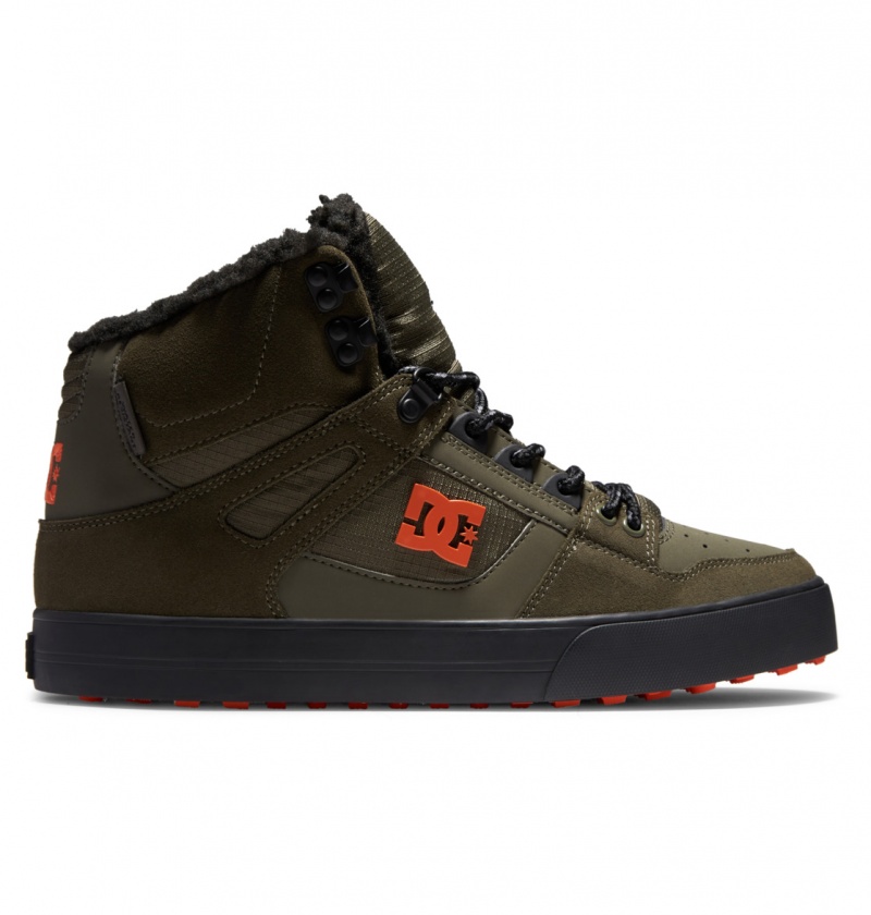 Basket DC Pure High-Top D'hiver Shoes Vert Olive Orange Homme | VZJ-3844434