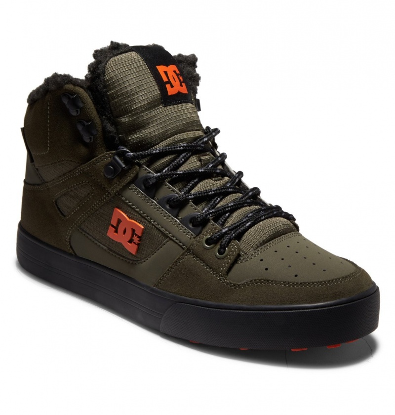 Basket DC Pure High-Top D'hiver Shoes Vert Olive Orange Homme | VZJ-3844434