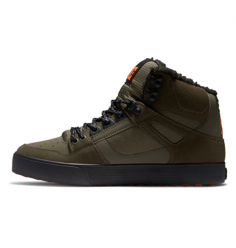 Basket DC Pure High-Top D'hiver Shoes Vert Olive Orange Homme | VZJ-3844434